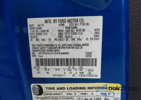 2012 Ford F-150 Fx2 из США, поврежденный, VIN 1FTFW1CF1CKE04660